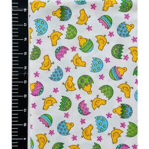 Easter Cotton Fabric with Chicks & Easter Eggs BYHY.